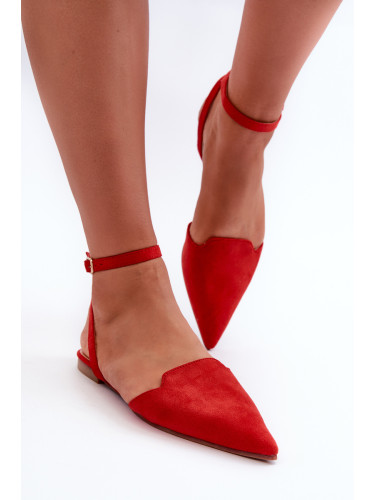 Lace-up eco suede ballerinas with pointed toes, red Ellesara