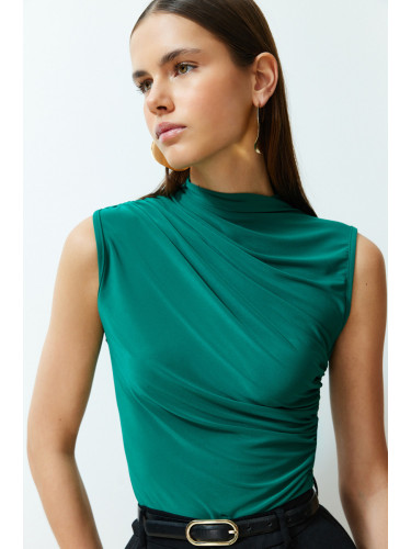 Trendyol Green Zero Sleeve Gathered, Fitted, Flexible Knitted Blouse