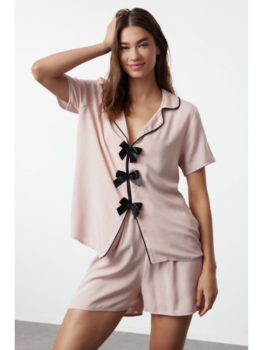 Trendyol Powder Ribbon/Bow and Piping Detailed Viscose Woven Pajama Set