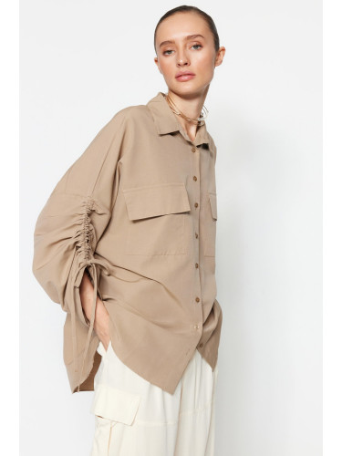 Trendyol Stone Sleeves Adjustable Gathering Detailed Woven Cotton Shirt