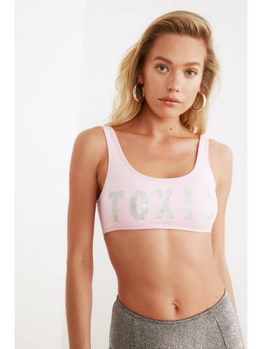 Trendyol Pink Slogan Bikini Top