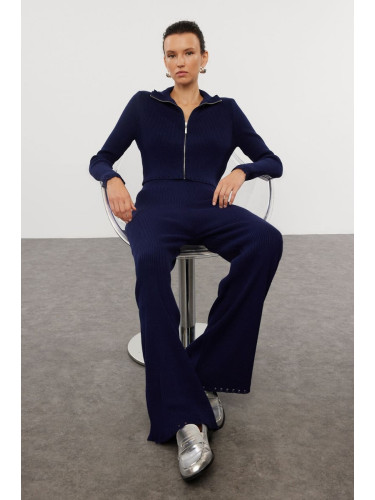Trendyol Navy Blue Knitwear Bottom-Top Set with Flowing Detail Trousers