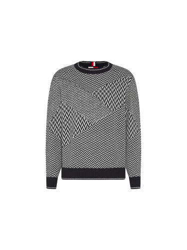 Tommy Hilfiger Sweater - PATCHWORK HERRINGBONE SWEATER black and white