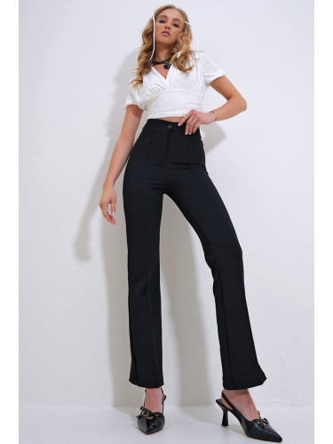 Trend Alaçatı Stili Women's Black Striped Elastic Trousers