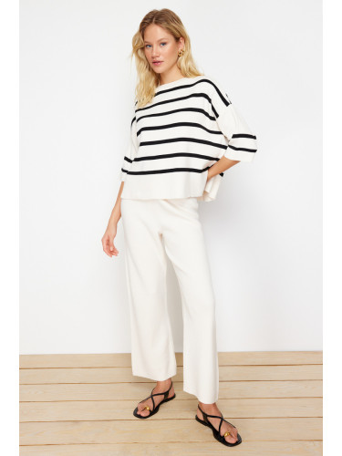 Trendyol Ecru Striped T-Shirt Look Knitwear Two Piece Set