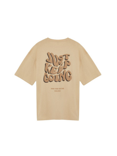 Trendyol Camel Oversize/Wide Cut More Sustainable 100% Organic Cotton T-shirt with Back Text Printed
