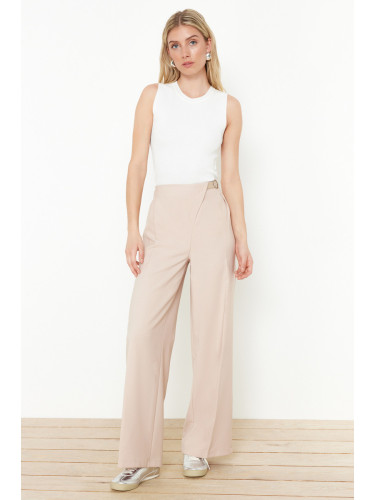 Trendyol Beige Belted Wide Leg Woven Trousers with Iron Traces