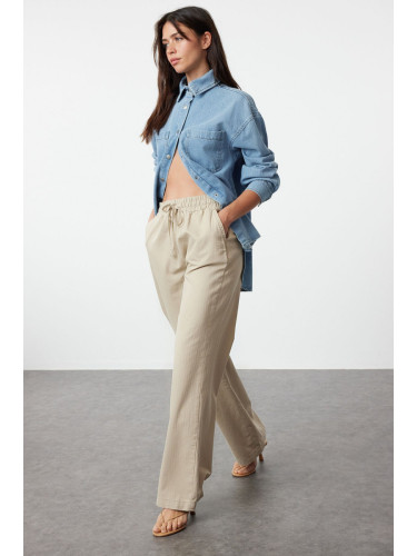 Trendyol Mink Linen Blend High Waist Wide Leg Trousers