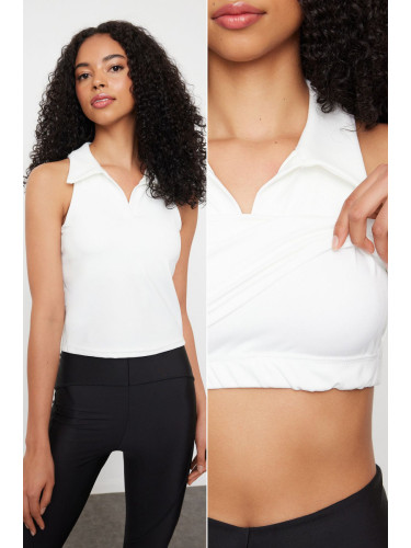 Trendyol White 2 Layer Padded Sports Bra Polo Neck Knitted Sports Top/Blouse