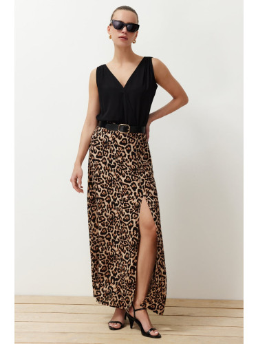 Trendyol Multicolored Leopard Patterned Slit Detailed Viscose Fabric Maxi Length Woven Skirt