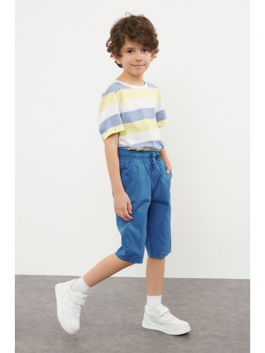 Trendyol Indigo Boy's Elastic Waist and Tied Woven Shorts