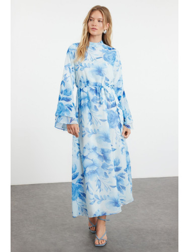 Trendyol Blue Lined Woven Chiffon Floral Pattern Dress