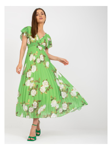 Green pleated dress with floral print