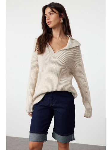 Trendyol Stone Basic Turn-down Collar Knitwear Sweater