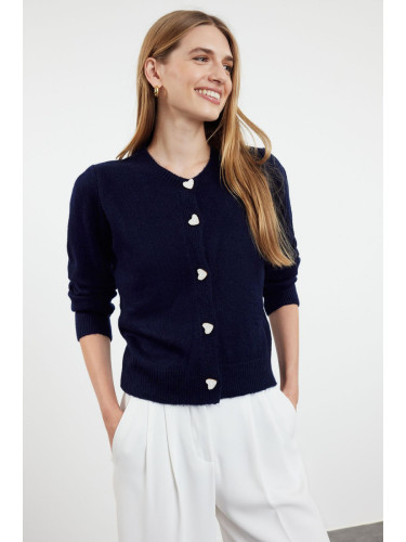 Trendyol Navy Blue Soft Textured Jewel Buttoned Knitwear Cardigan