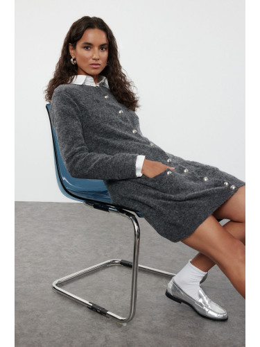 Trendyol Anthracite Mini Length Knitwear Wool Dress