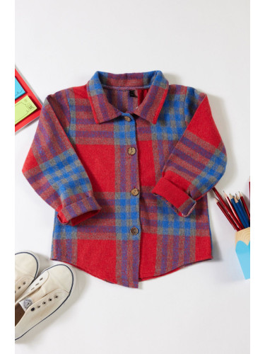 Trendyol Red Girl's Plaid Patterned Woven Shirt