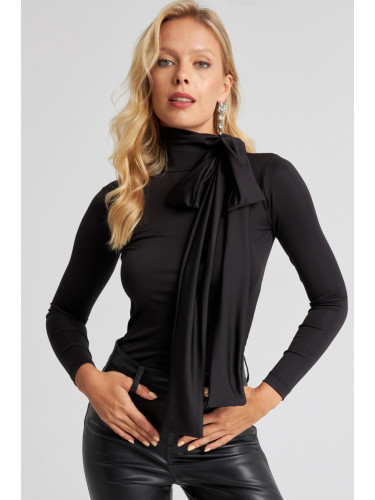 Cool & Sexy Women's Black Bow Blouse