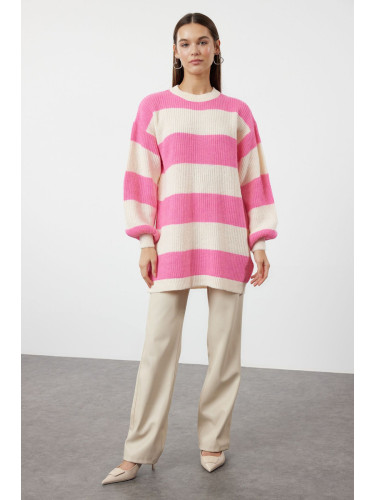 Trendyol Pink Soft Textured Thessaloniki Knitwear Striped Sweater