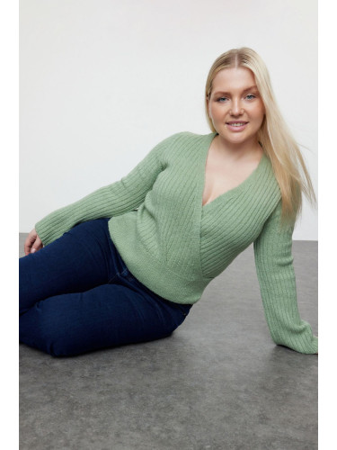 Trendyol Curve Mint Double Breasted Collar Ribbed Crop Knitwear Sweater