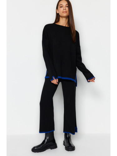Trendyol Black Wide Fit Contrast Color Knitwear Two Piece Set