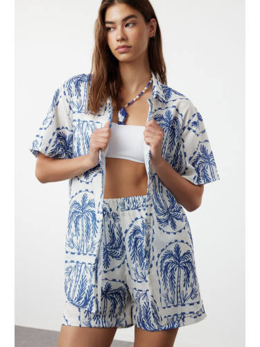 Trendyol Tropical Patterned Woven Shirt Shorts Set