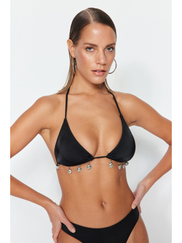 Trendyol Black Triangle Accessorized Bikini Top