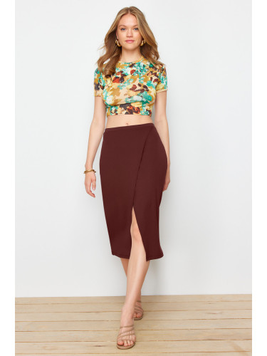 Trendyol Multi-Colored Printed Flexible, Fitted and Midi Length Knitted Blouse and Skirt Top and Bottom Set