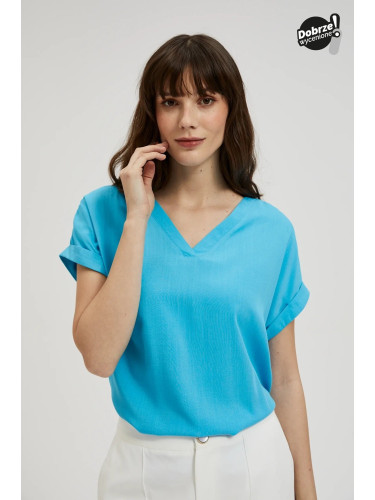 Women's blouse with V-neck MOODO - blue