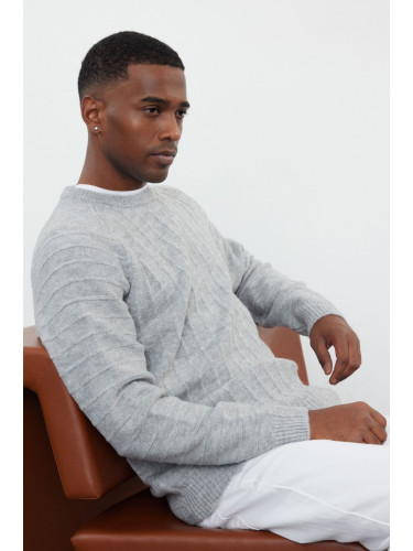Trendyol Gray Regular Crew Neck Textured Knitwear Sweater