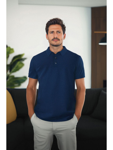 Trendyol Navy Blue Regular/Normal Cut Textured Polo Neck T-Shirt