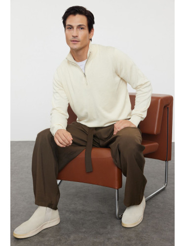 Trendyol Ecru Regular Half Turtleneck Plain Knitwear Sweater