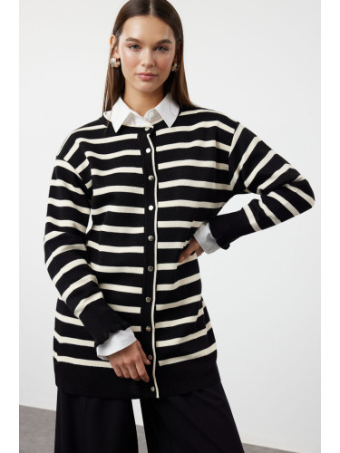 Trendyol Black Stone Knitwear Striped Cardigan