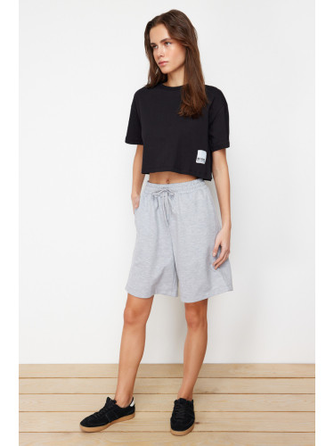 Trendyol Gray Melange Normal Waist Thin Knitted Shorts & Bermuda