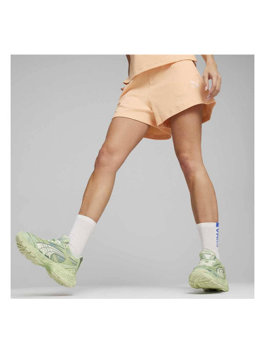 ДАМСКИ КЪСИ ПАНТАЛОНИ PUMA 62425445 CLASSICS RIBBED A-LINE SHORTS ПРАСКОВЕНИ