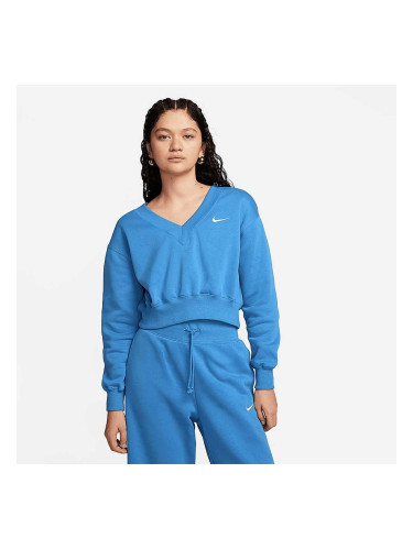 ДАМСКА БЛУЗА NIKE NSW PHNX FLC CROP VNECK СИНЯ