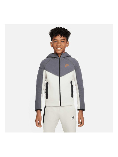 ДЕТСКО ГОРНИЩЕ ЗА МОМЧЕ NIKE NSW TECH FLC FZ ТЪМНОСИВ/БЕЖОВ