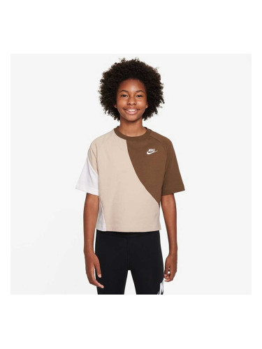 ДЕТСКА ТЕНИСКА ЗА МОМИЧЕ NIKE NSW SS TOP JSY NVLTY БЕЖОВА/КАФЯВА