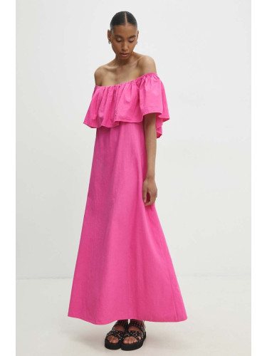 Памучна рокля Answear Lab в розово дълга разкроена