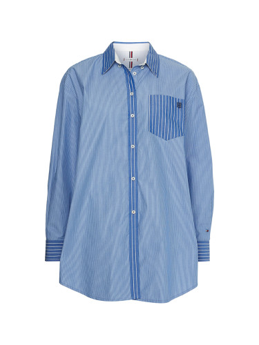 Tommy Hilfiger Shirt - ORG CO STRIPE OVERSIZED SHIRT LS blue