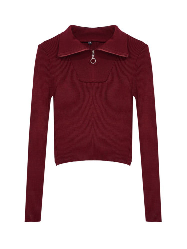 Trendyol Claret Red Crop Zipper Detailed Knitwear Sweater