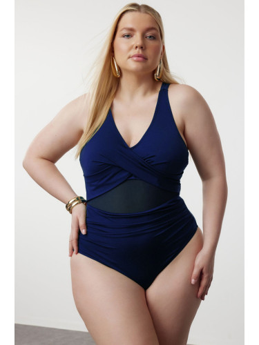 Trendyol Curve Navy Blue Mesh Detailed Swimsuit