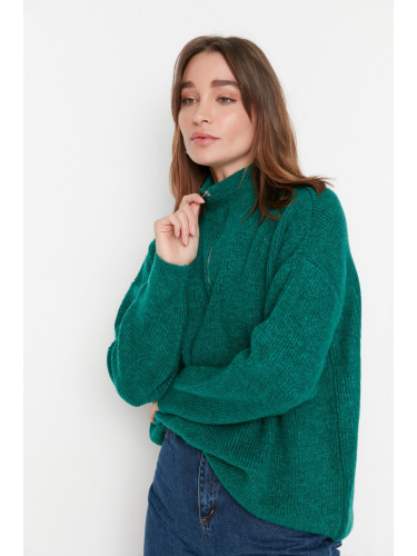 Trendyol Green Soft Textured Zipper Knitwear Sweater