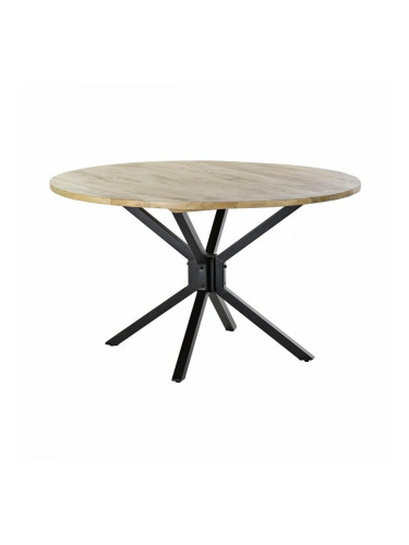 Трапезна маса DKD Home Decor 127 x 127 x 75 cm Естествен Черен Метал Алуминий Дърво манго