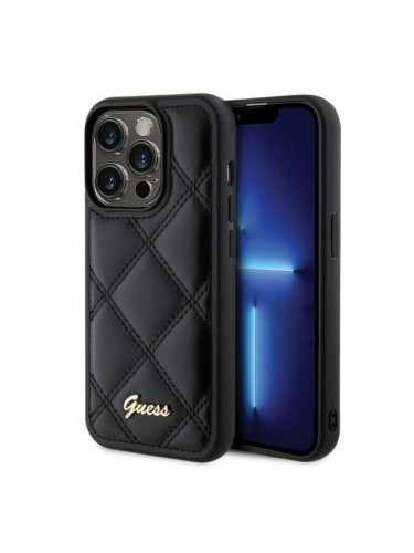 Оригинален кейс Guess HC PU Quilted Metal Logo, За iPhone 15 Pro (6.1), Черен