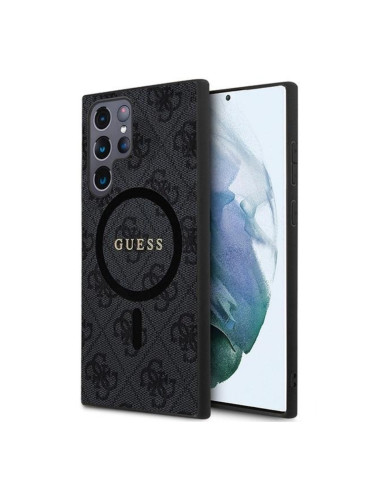 Оригинален кейс Guess 4G Collection Leather Metal Logo MagSafe, За Samsung Galaxy S24 Ultra (S928B), Черен