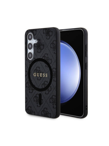 Оригинален кейс Guess 4G Collection Leather Metal Logo MagSafe, За Samsung Galaxy S24 (S921B), Черен