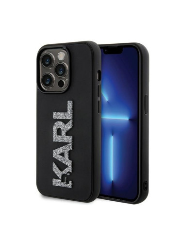 Оригинален кейс Karl Lagerfeld HC 3D Logo Glitter, За iPhone 15 Pro Max (6.7), Черен