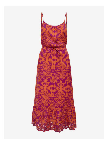 Orange women's patterned midi dress ONLY Lou