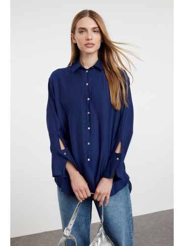 Trendyol Navy Blue Regular Satin Woven Shirt